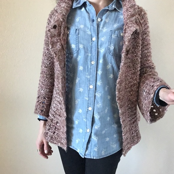 Free People // metallic wool blend bell cardigan poncho L - Picture 2 of 7